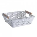 Panier Carré Blanc avec Anses en Bois